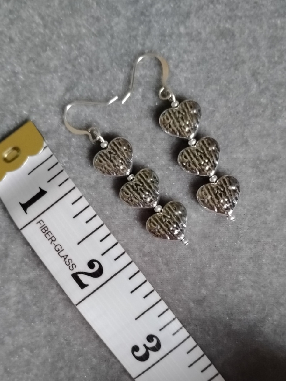 Hand Crafted Silver Triple Heart Drop Earrings - Picture 3 of 4